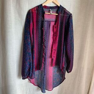 Wallflower Boho Patchwork Print Sheer Kimono Cardigan Long Oversized Women's XL